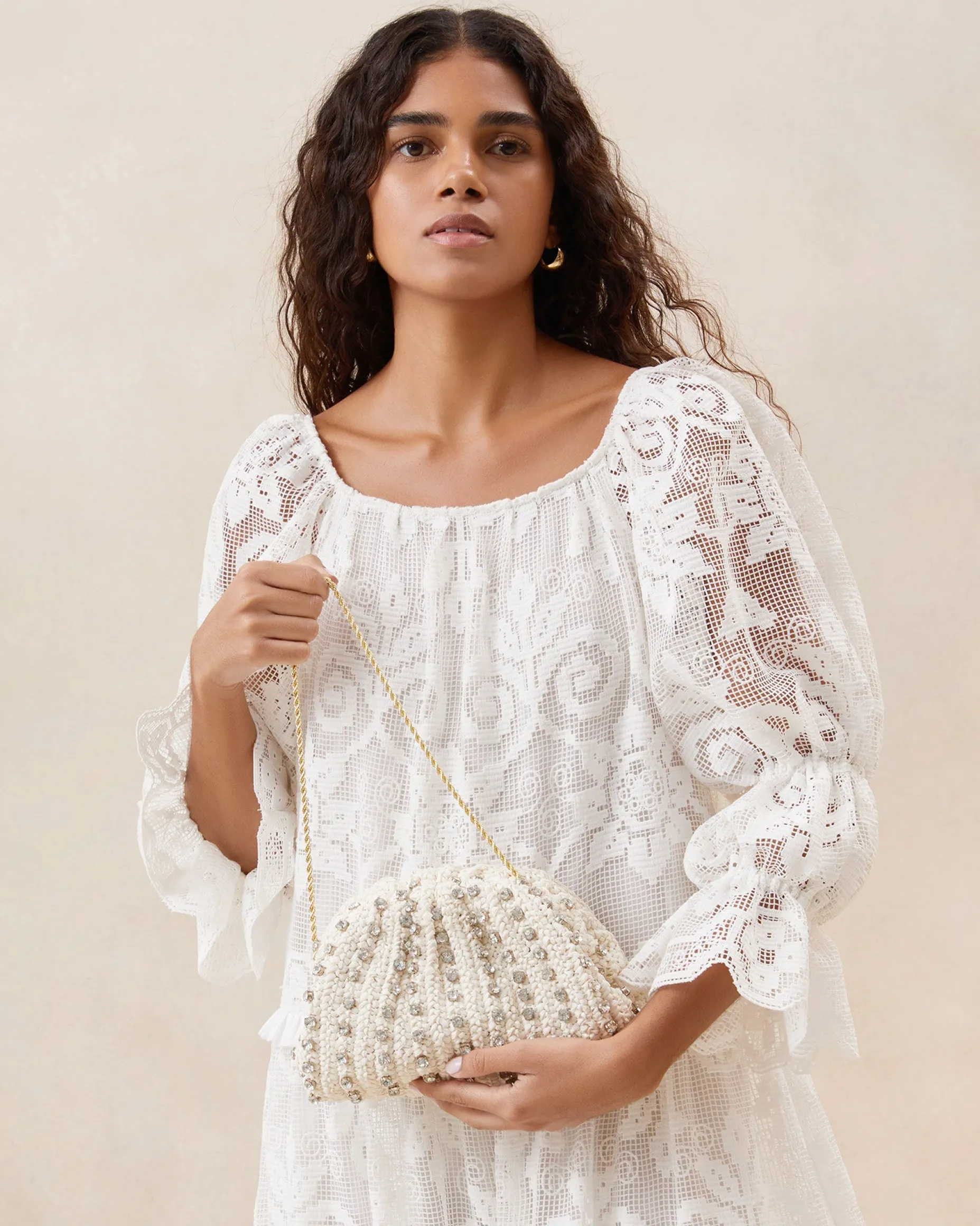 Bailey Natural Pleated Dome Clutch