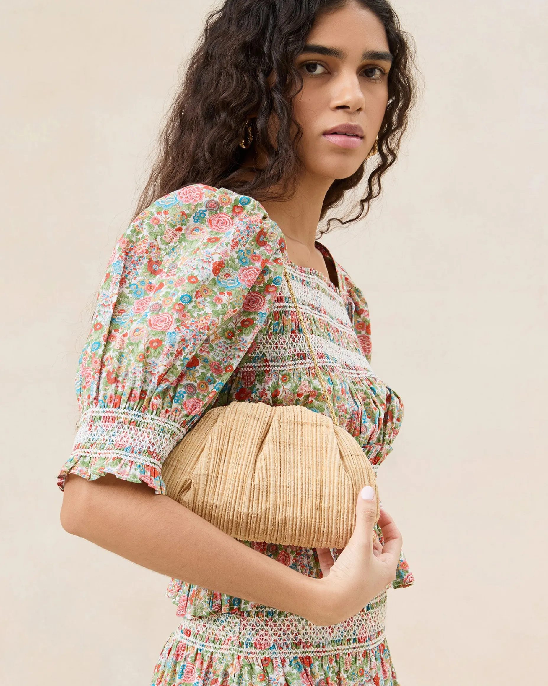 Bailey Natural Pleated Dome Clutch