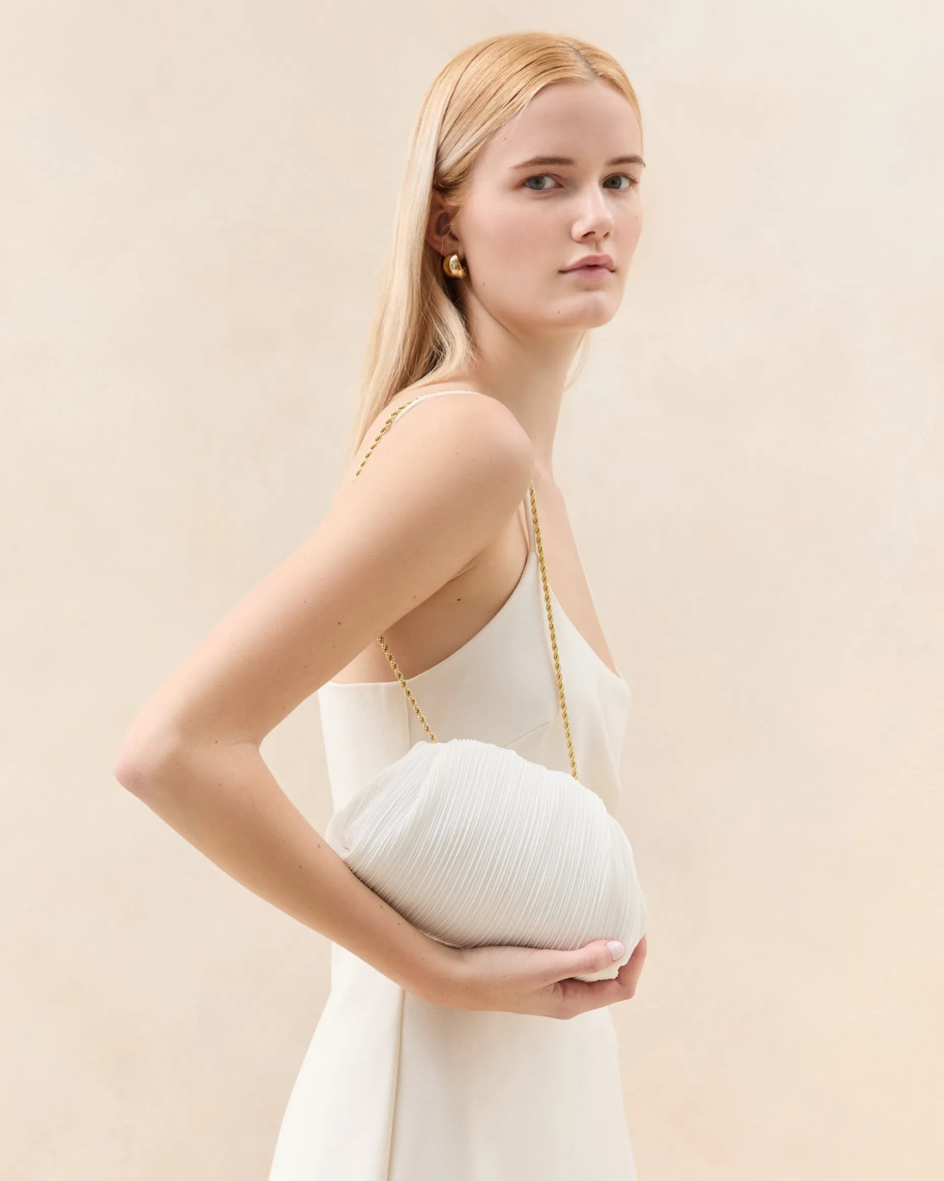 Bailey Natural Pleated Dome Clutch