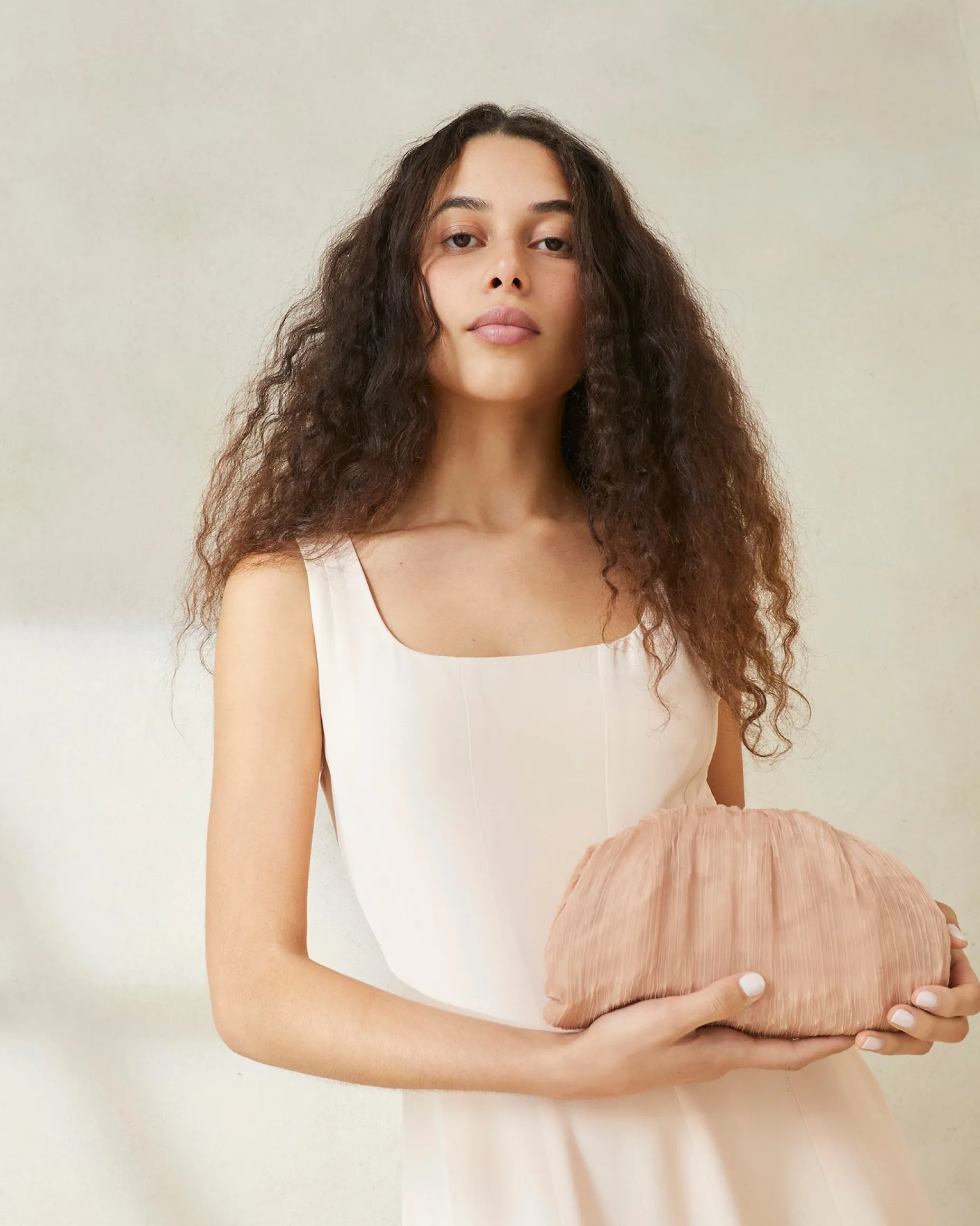 Bailey Natural Pleated Dome Clutch