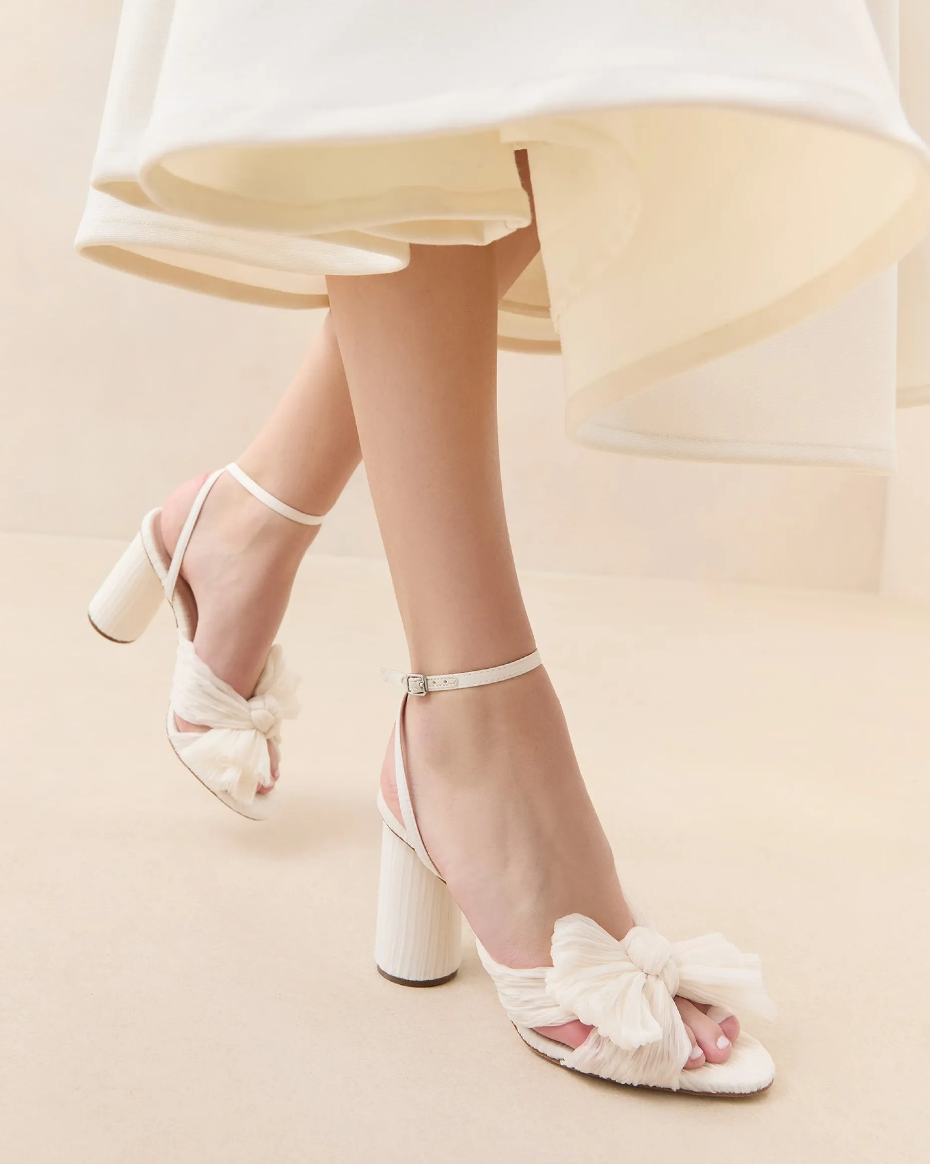 Camellia White Pleated Bow Heel