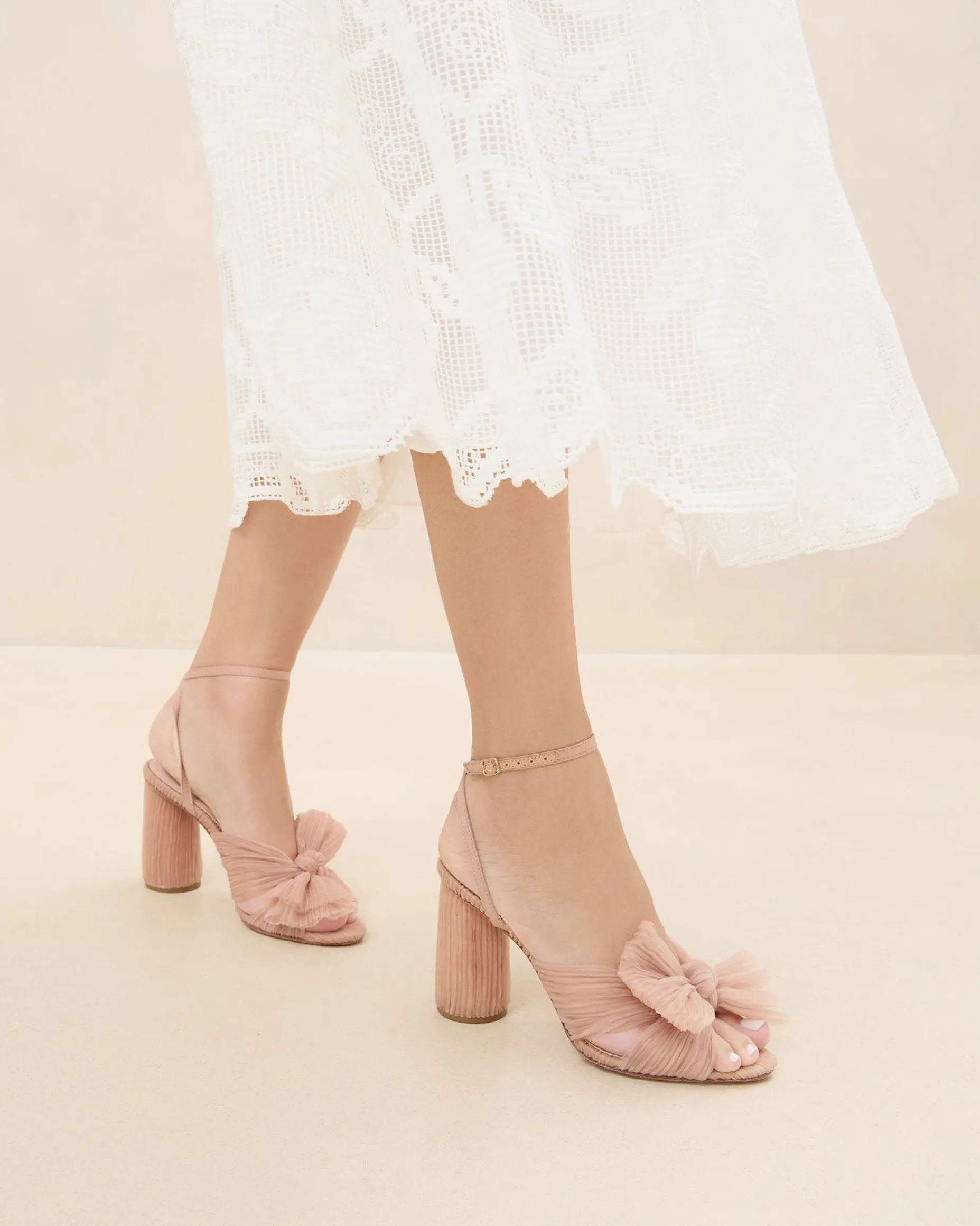 Camellia White Pleated Bow Heel