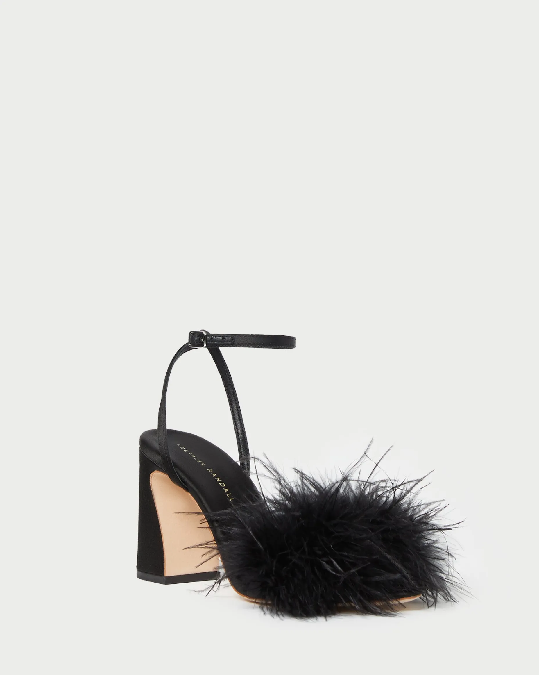 Minerva Black Satin/Feather Sandal