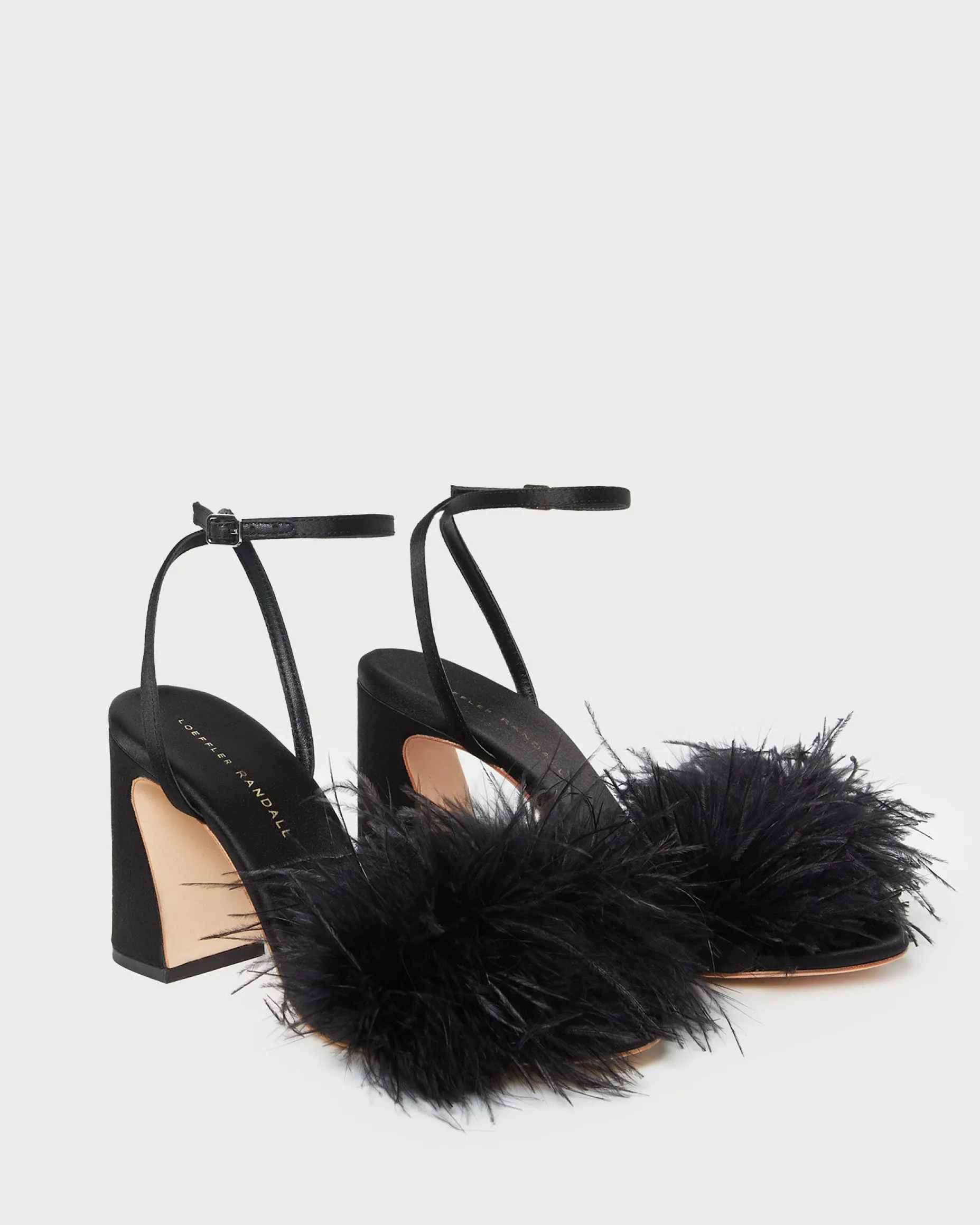 Minerva Black Satin/Feather Sandal