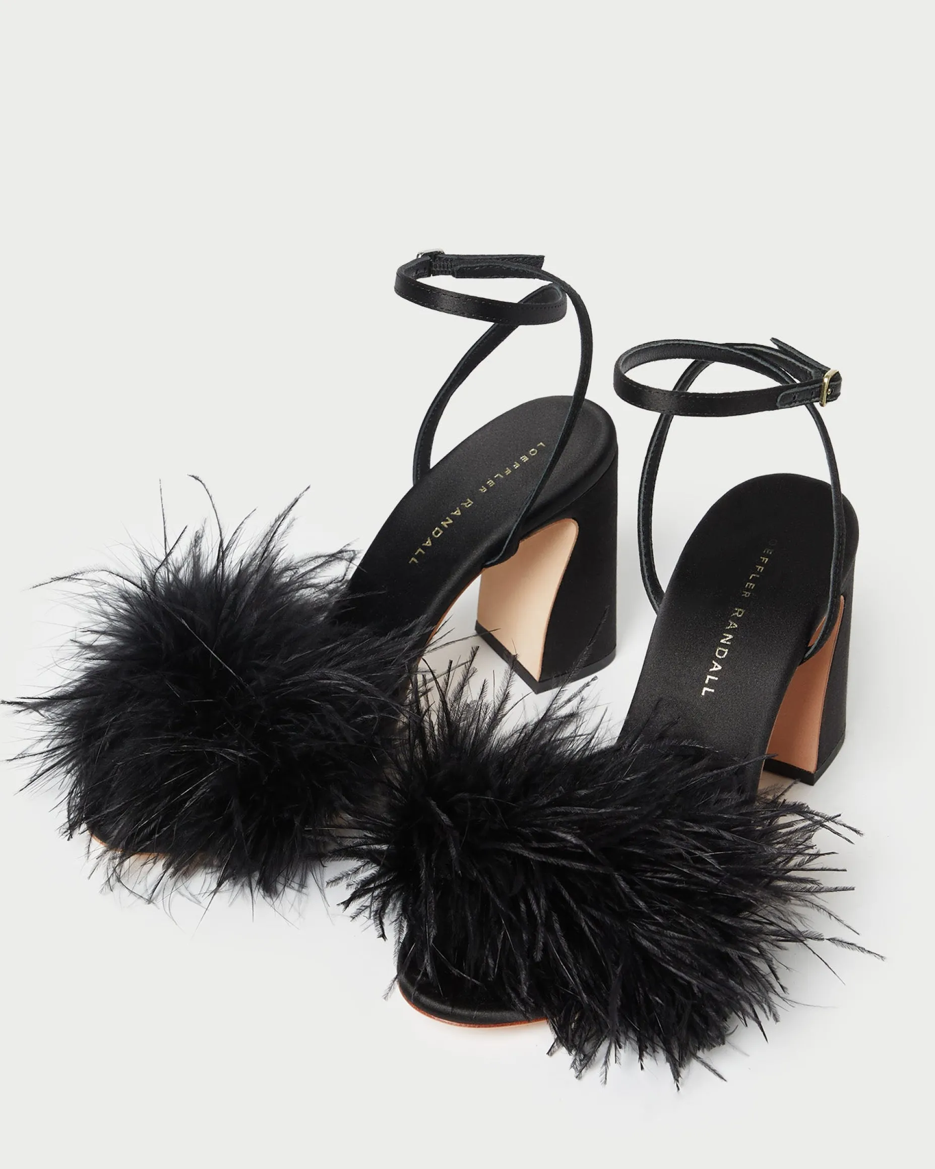 Minerva Black Satin/Feather Sandal