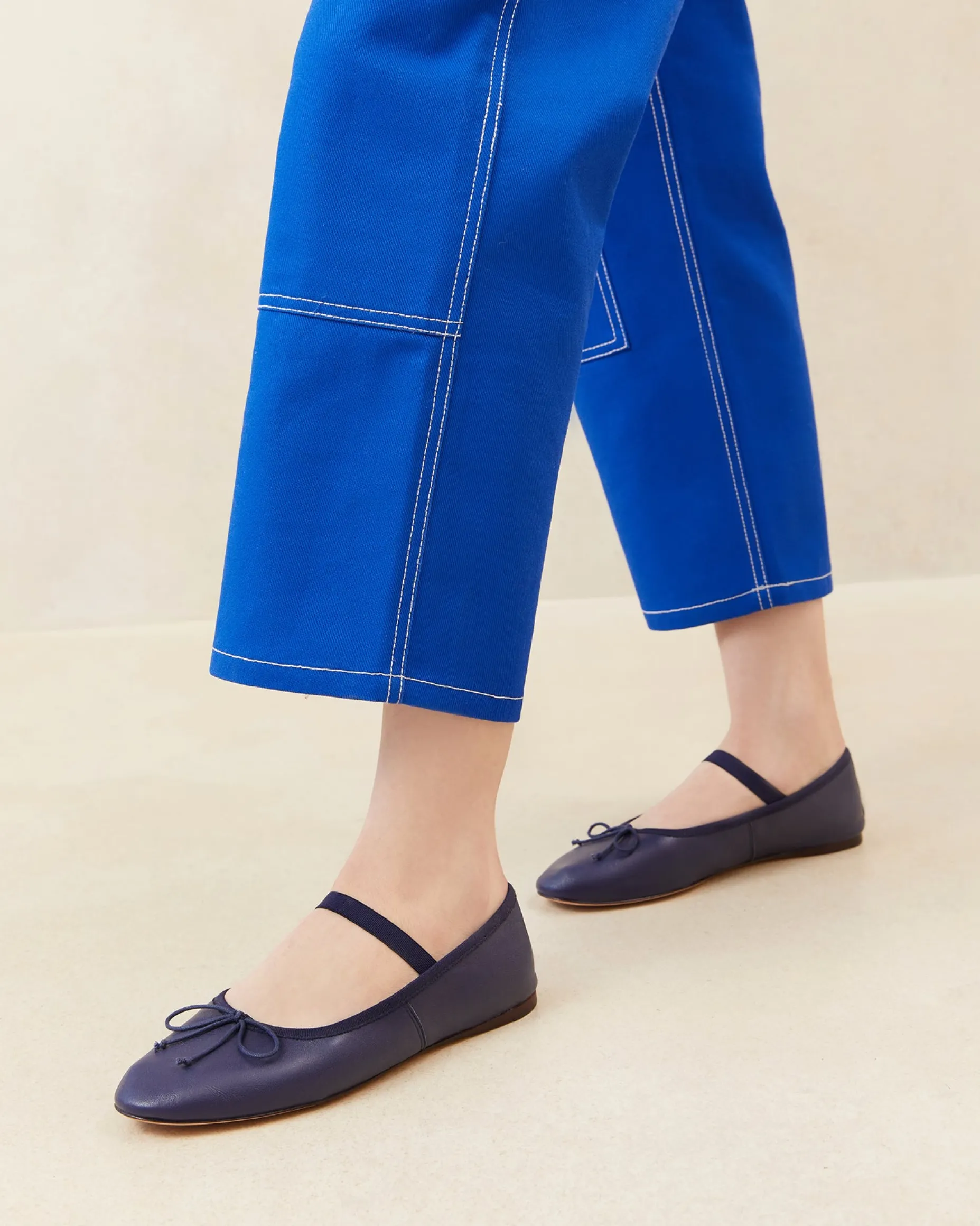 Leonie Navy Leather Ballet Flat