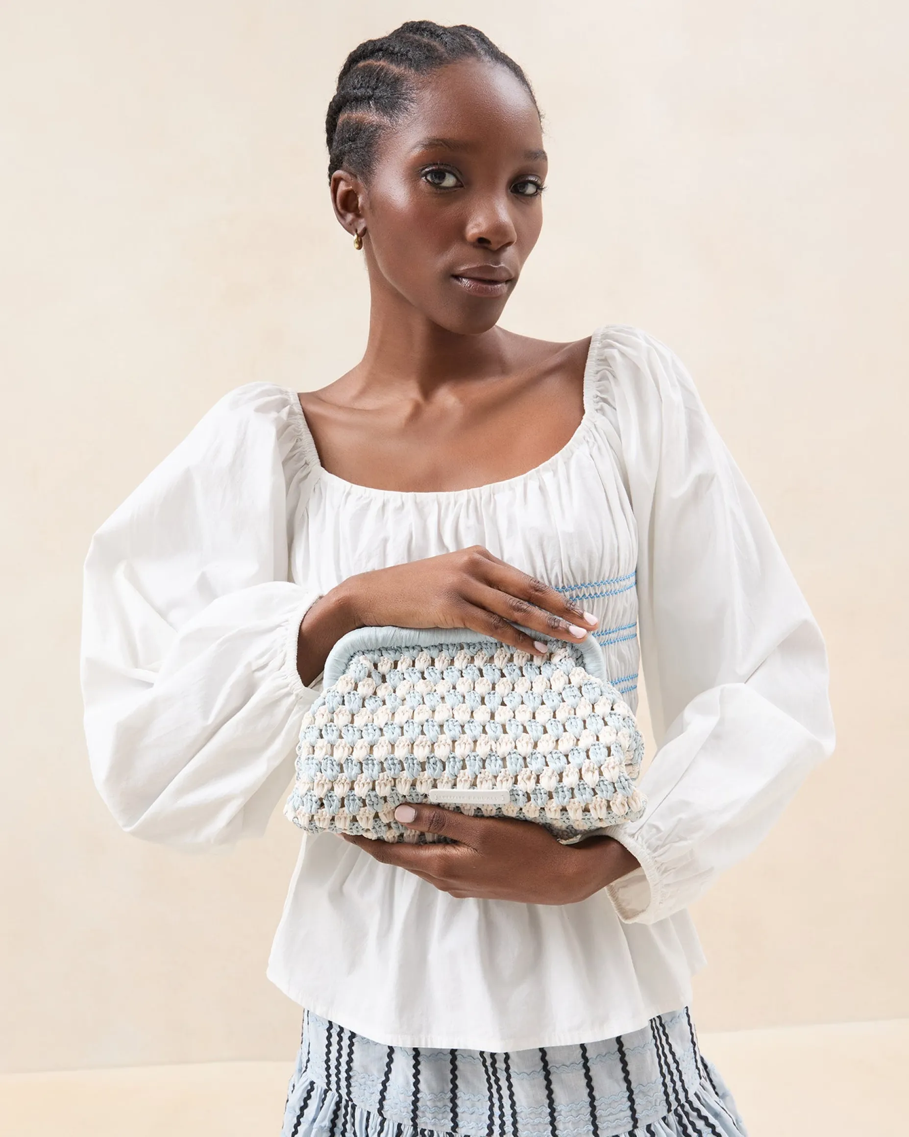 Glenda Blue/Cream Crochet Clutch